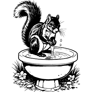 Squirrel Investigating A Bird Bath