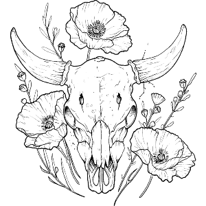 Bull Skull with Flowers