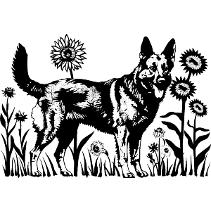 German Shepherd in Sunflower Field