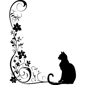 Cat Sitting with Floral Corner Border