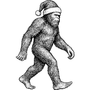 Bigfoot Wearing Santa Hat Walking 