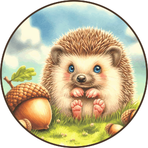 Baby Hedgehog With Acorns