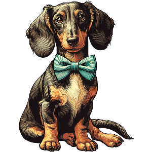 Dachsund With Blue Bow Tie