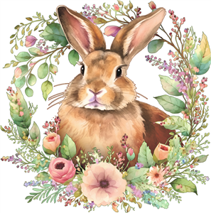 Rabbit in a Floral Wreath - Cottagecore Watercolor Design