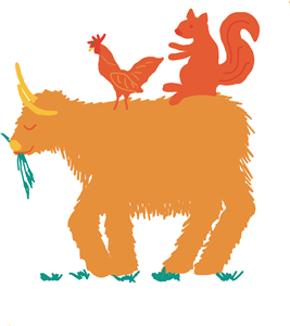 Highland calf with squirrel and hen